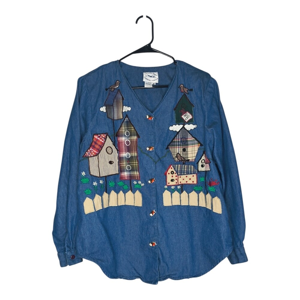 Vintage Denim Country Wear Clothing Chore Jacket Backyard Birdhouse Size 10